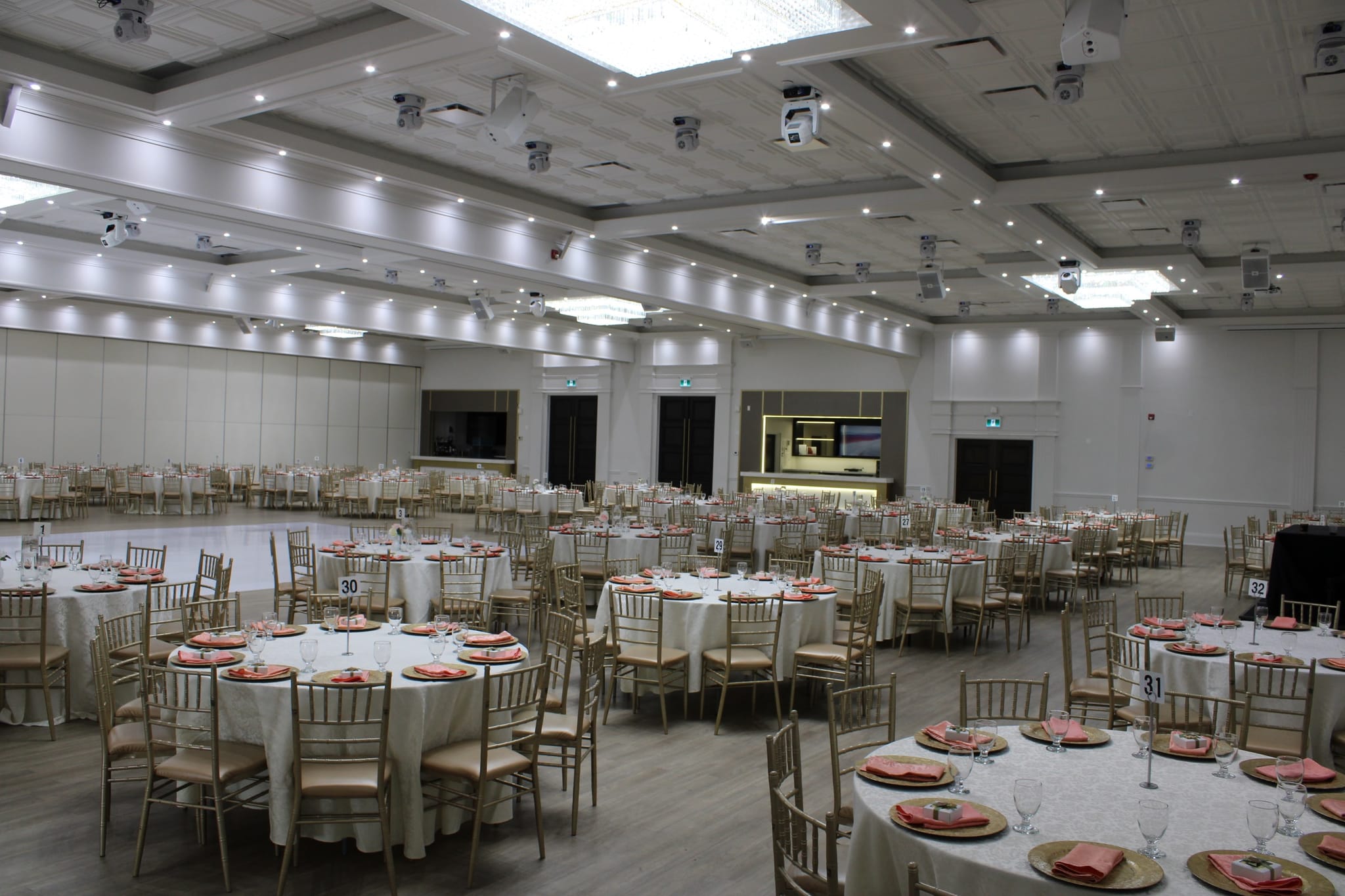 Wide hall setup with neutral decor